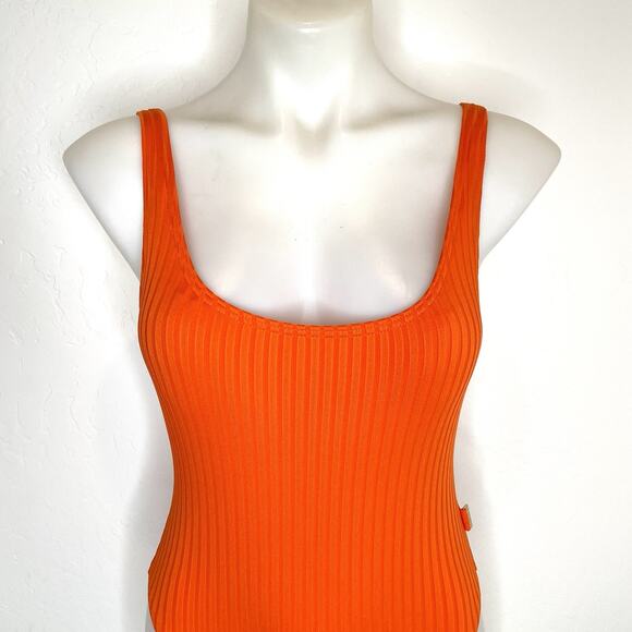 Michael Kors One Piece Swimsuit Womens 4 Orange Ribbed - Picture 2 of 7